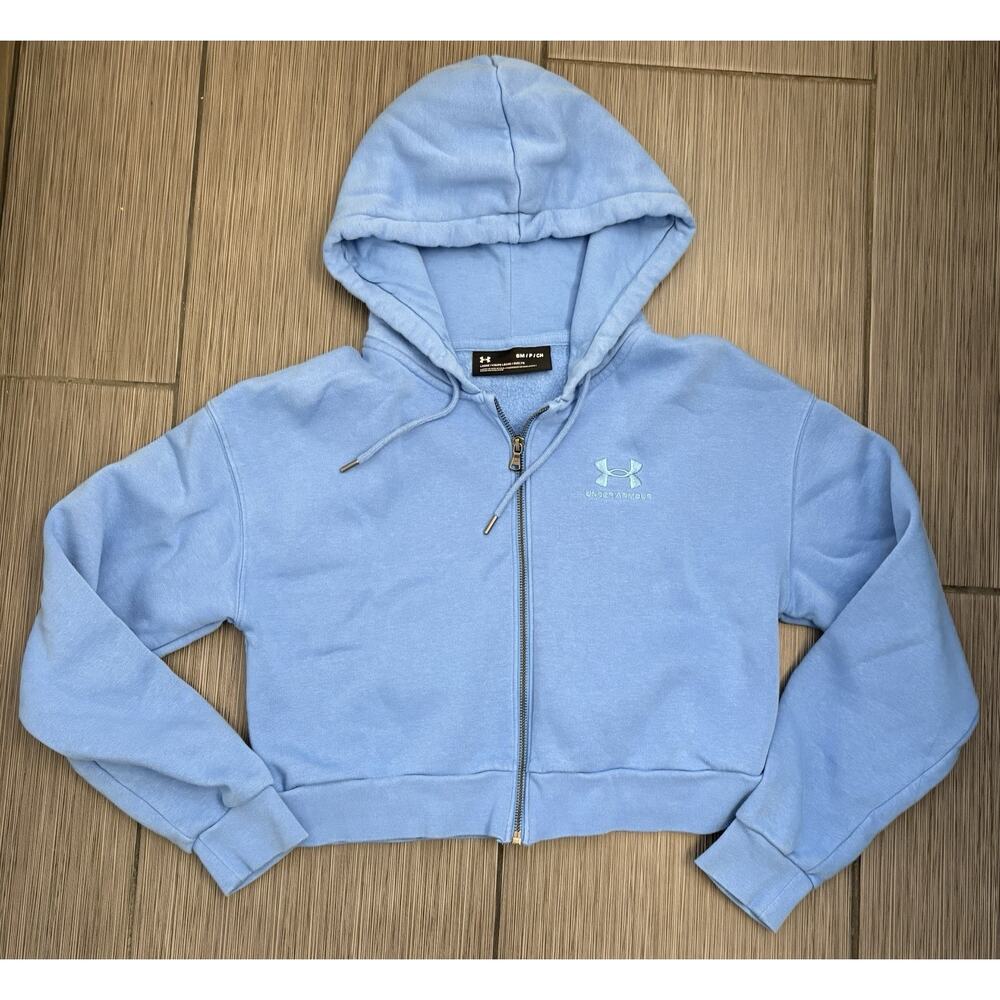 Under Armour Women's Rival Fleece Crop Full-Zip Hoodie Size Small Blue